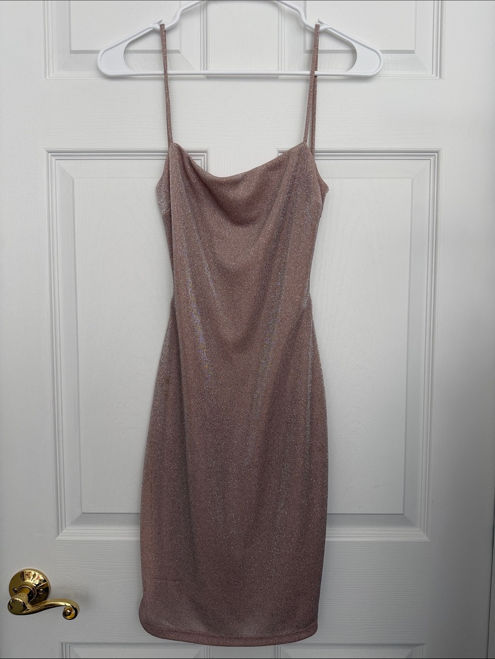 Windsor Rose Gold Shimmer Cowl Neck Mini Dress